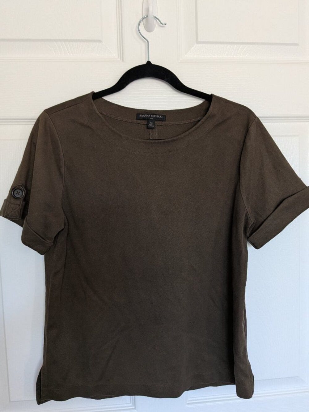 BANANA REPUBLIC FACTORY Olive Green Faux Suede Short Sleeve Top M